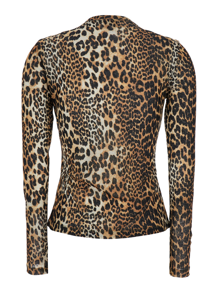 Brown Top With All-Over Leopard Motif Tech Fabric Woman Recycled Polyester Jersey