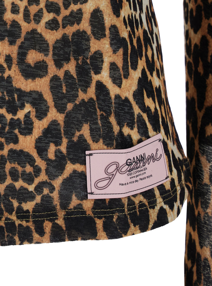 Brown Top With All-Over Leopard Motif Tech Fabric Woman Recycled Polyester Jersey