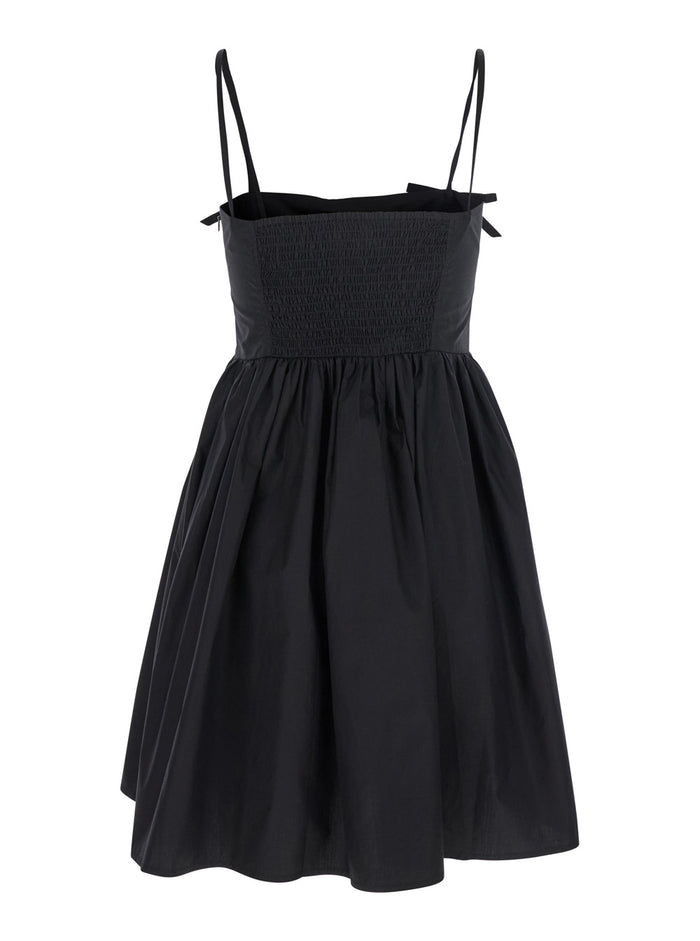 Black Sleeveless Dress With Spaghetti Straps And Bow Detail On The Rear Cotton Woman Organic