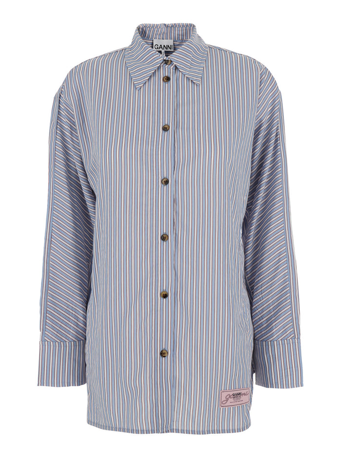 Multicolor Shirt With All-Over Stripes And Logo Patch On The Front Viscose Blend Woman Polyamide Blouses