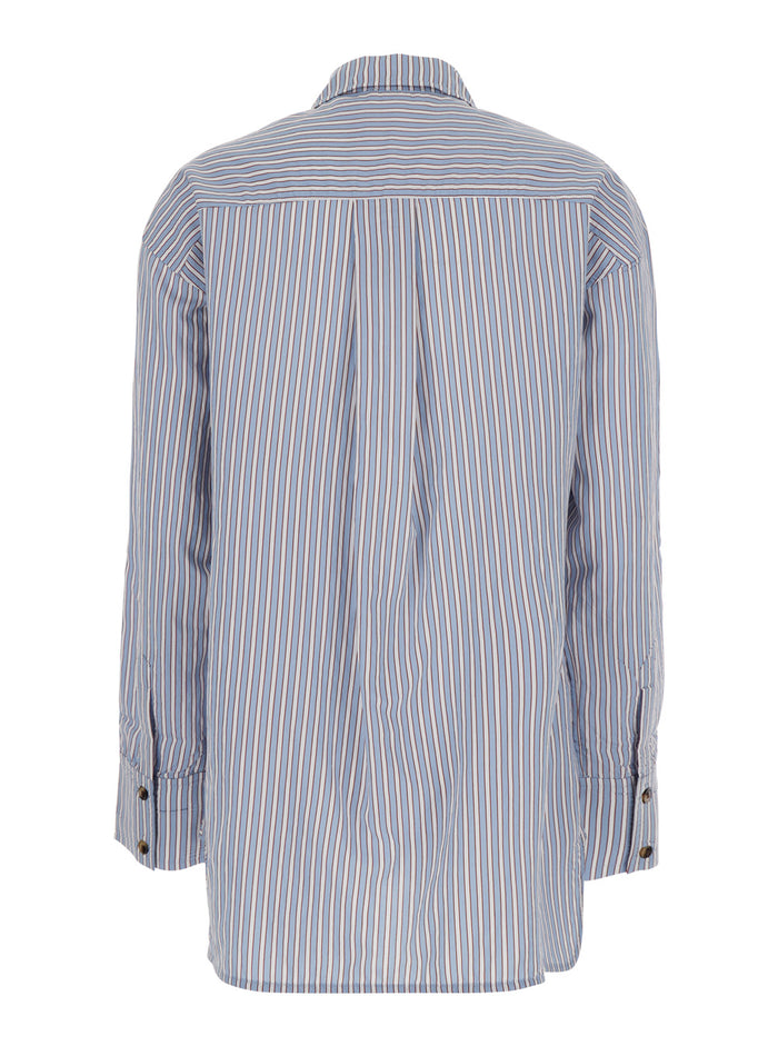 Multicolor Shirt With All-Over Stripes And Logo Patch On The Front Viscose Blend Woman Polyamide Blouses
