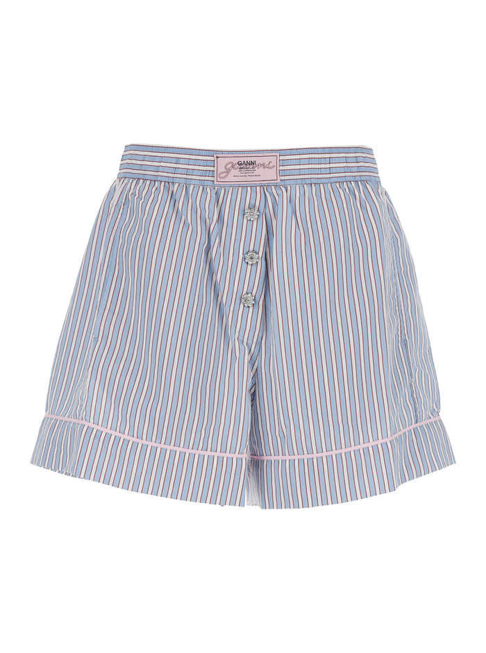 Violet Shorts With Logo Patch On The Front And All-Over Striped Motif Viscose Blend Woman Light Blue Polyamide Bermuda