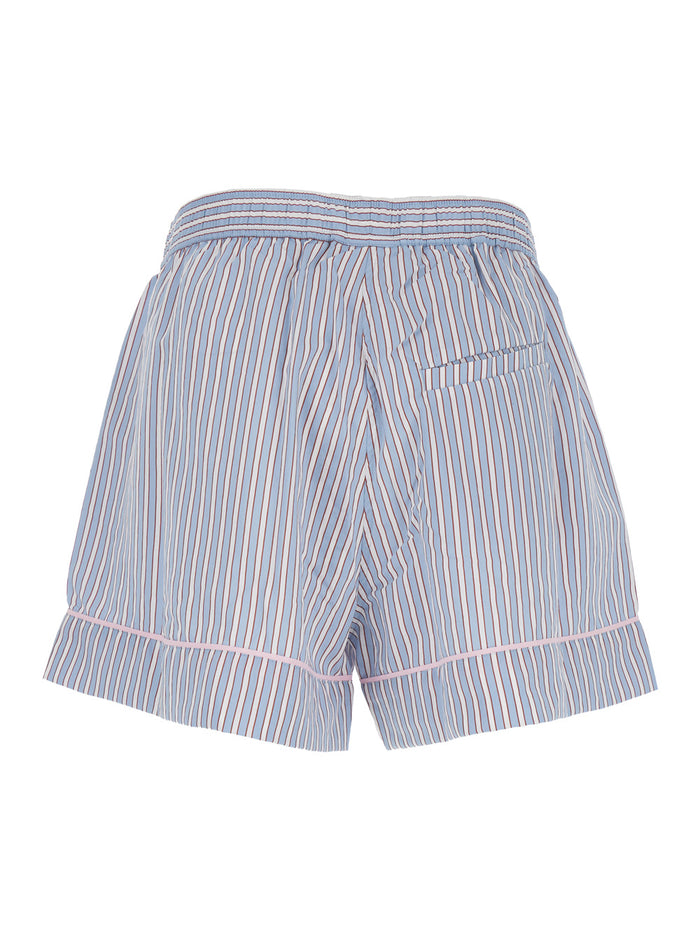 Violet Shorts With Logo Patch On The Front And All-Over Striped Motif Viscose Blend Woman Light Blue Polyamide Bermuda