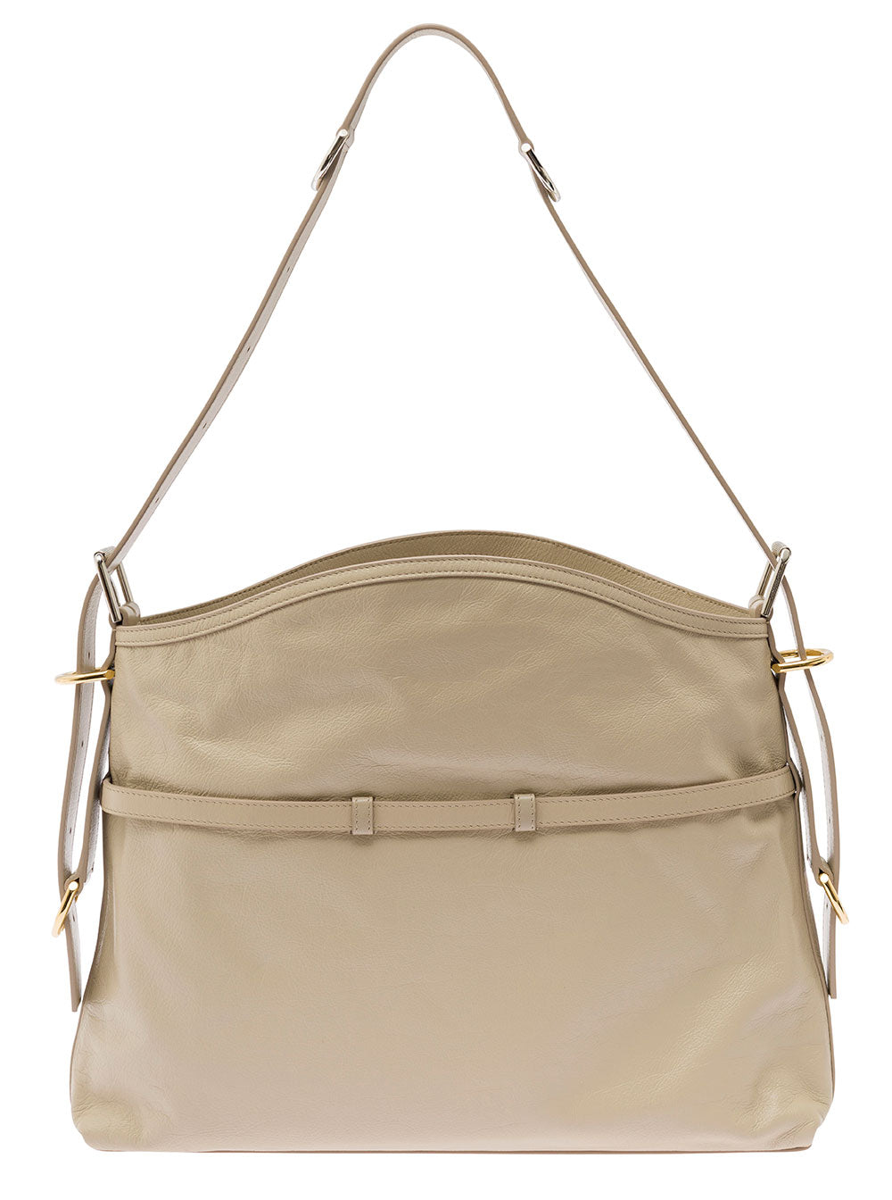 Voyou Beige Shoulder Bag with Embossed Logo in Smooth Leather Woman Calf