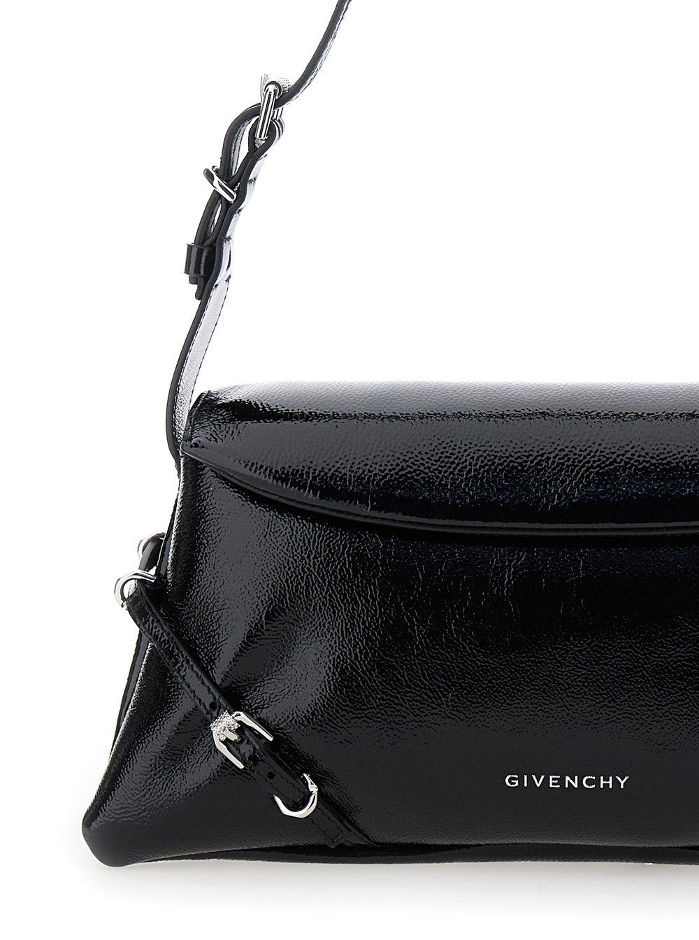 Ptit Voyou Black Shoulder Bag with Logo Lettering on the Front and Adjustable Strap in Leather Woman Calf