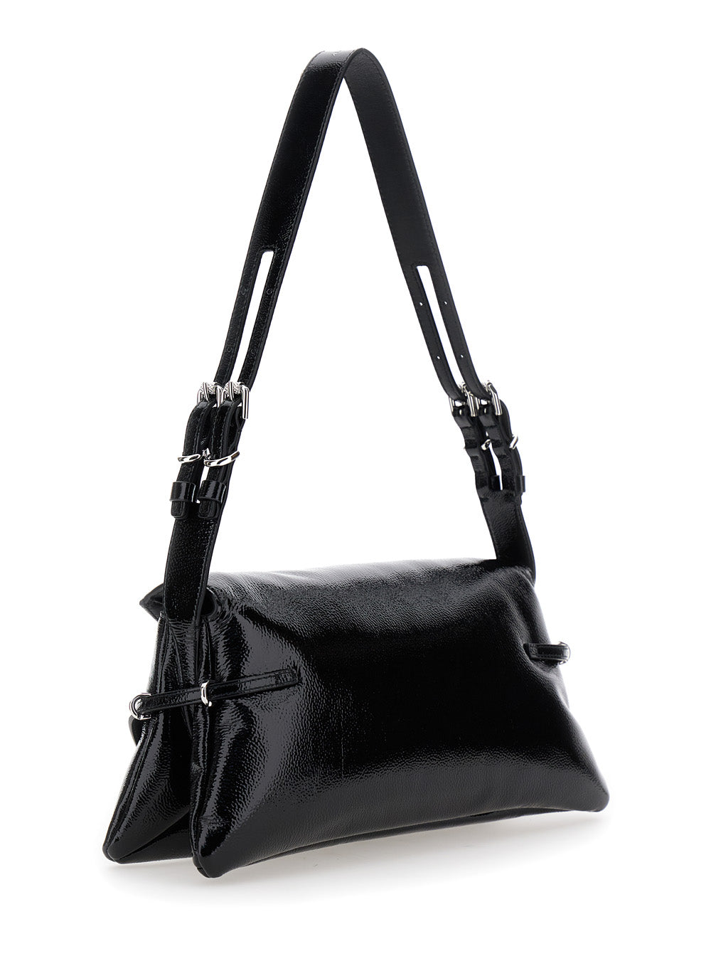 Ptit Voyou Black Shoulder Bag with Logo Lettering on the Front and Adjustable Strap in Leather Woman Calf