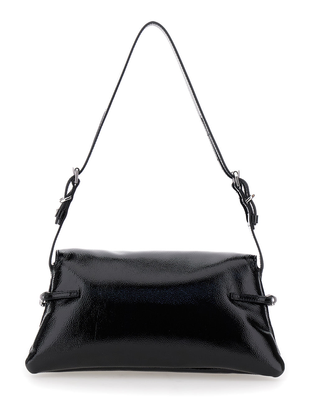Ptit Voyou Black Shoulder Bag with Logo Lettering on the Front and Adjustable Strap in Leather Woman Calf