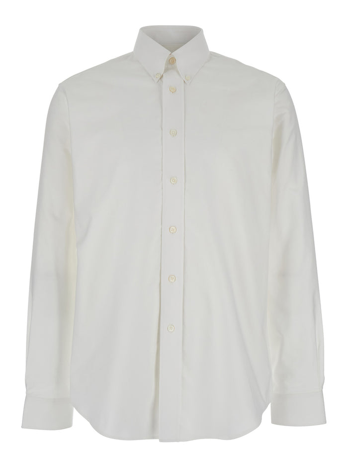 White Shirt with Logo Embroidered on the Front in Cotton Man And Blouses