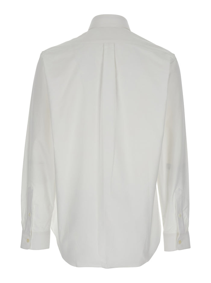 White Shirt with Logo Embroidered on the Front in Cotton Man And Blouses