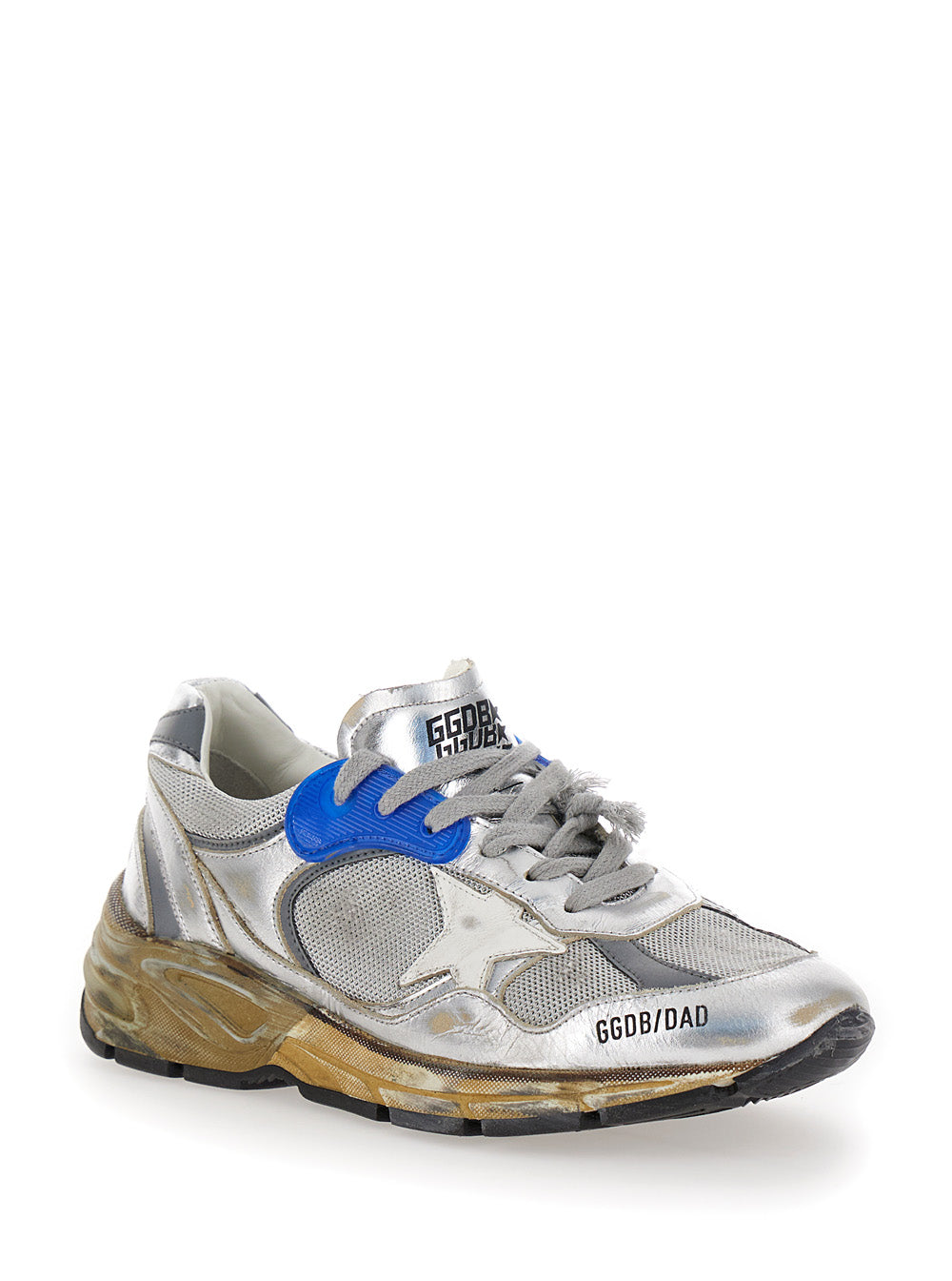 Dad Metallic Running Sneaker With Star Patch Leather And Tech Fabrics Woman Grey