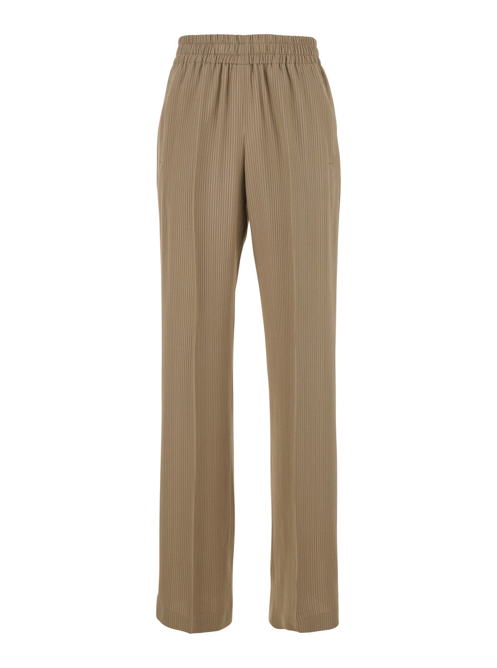 Brittany Beige Pants with Logo Charm Detail on the Rear and All-Over Striped Motif in Viscose Blend Woman Acetate Trousers