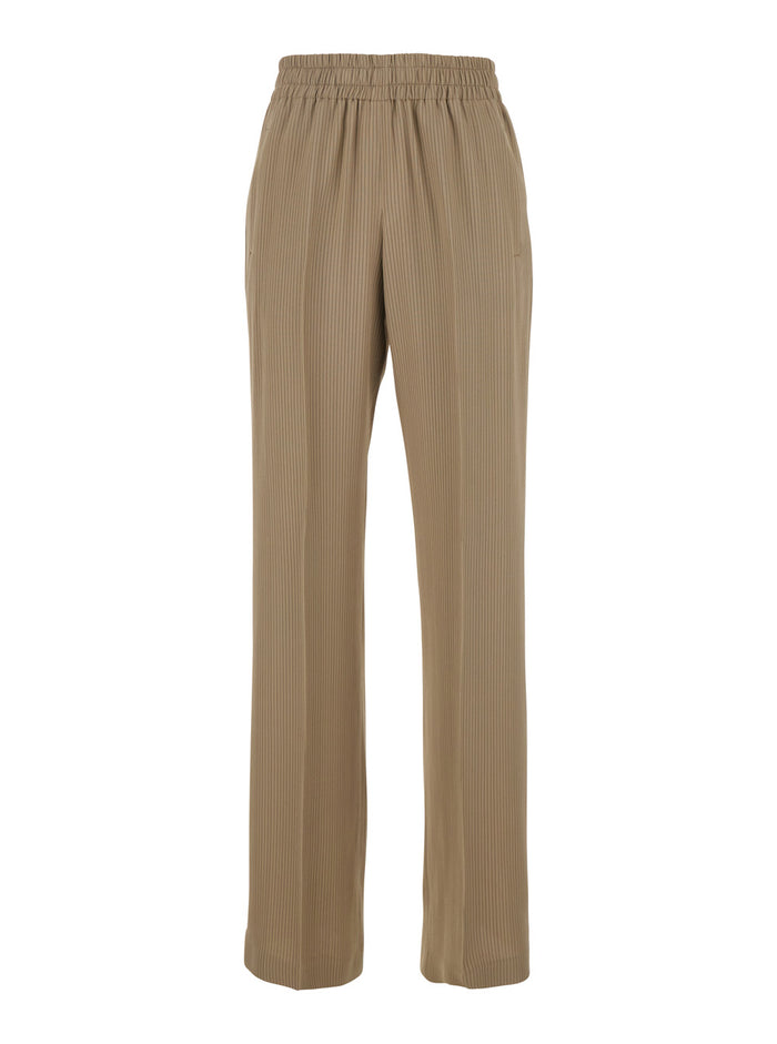 Brittany Beige Pants with Logo Charm Detail on the Rear and All-Over Striped Motif in Viscose Blend Woman Acetate Trousers