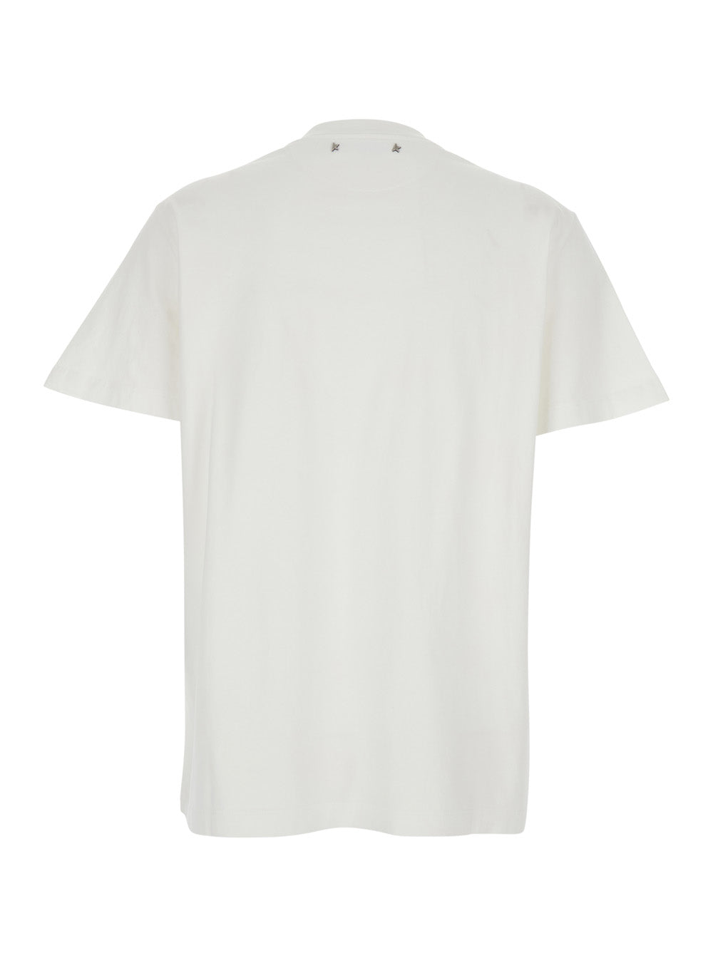 White Crewneck T-Shirt With Rhinestone Embellishments On The Collar And Logo Detail Rear Cotton Woman Tshirts Polo Shirts