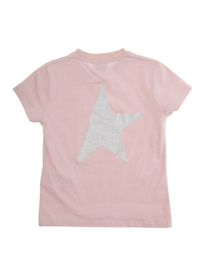 Pink Crewneck T-Shirt With Logo Detail On The Front And Maxi Print Rear Cotton Girl Tshirts Polo Shirts