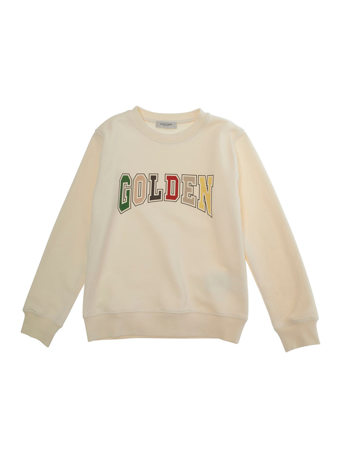 Journey Beige Crewneck Sweatshirt With Maxi Logo Lettering On The Front Cotton Blend Boy Polyester Sweatshirts