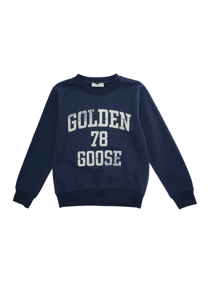 Blue Crewneck Sweatshirt With Maxi Vintage Logo Lettering Print On The Front Cotton Blend Boy Blu Polyester Sweatshirts