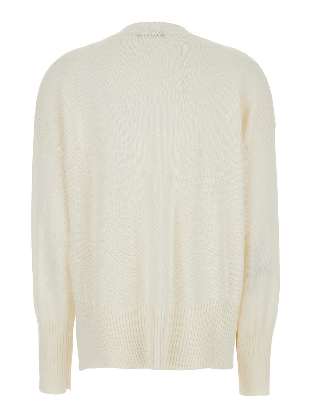 White Crewneck Sweater With Ribbed Trims Cotton Woman Jersey
