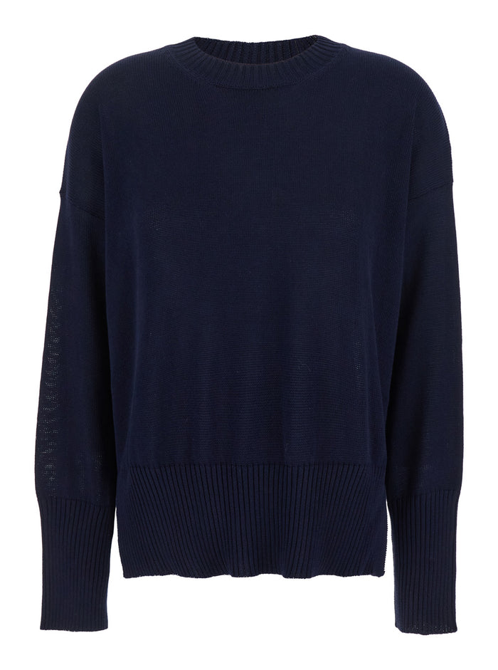 Blue Oversize Crewneck T-Shirt With Dropped Shoulders Cotton Woman Blu Jersey