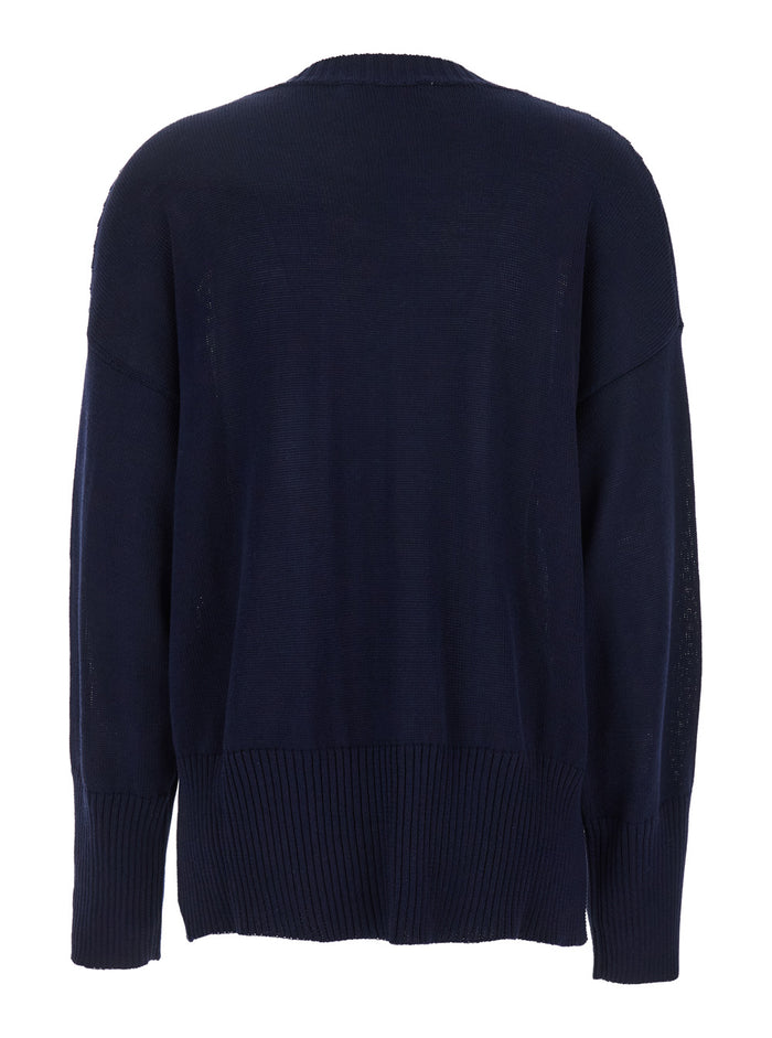 Blue Oversize Crewneck T-Shirt With Dropped Shoulders Cotton Woman Blu Jersey