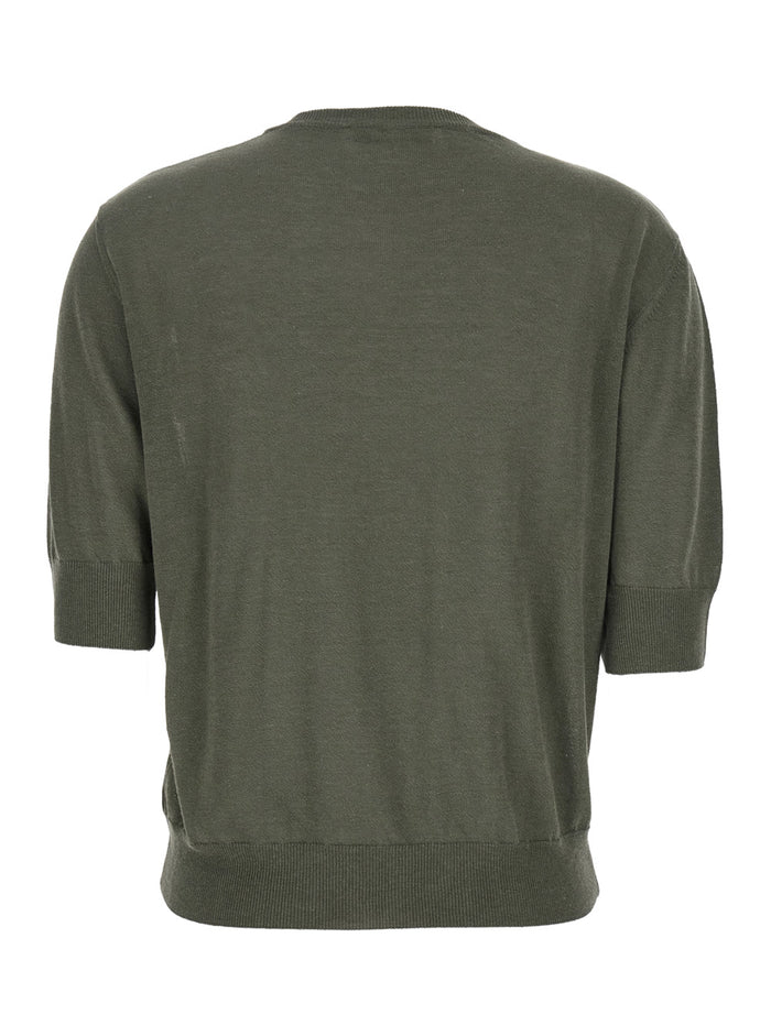 Green Crewneck Sweater With Dropped Shoulders Cotton And Silk Blend Woman Jersey