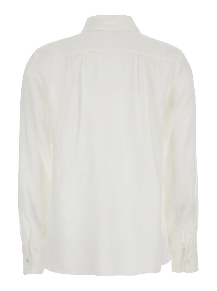 White Shirt With Classic Collar Linen Woman And Blouses