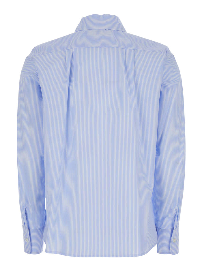 Light Blue Shirt With Classic Collar And All-Over Striped Motif Cotton Blend Woman Lyocell Blouses