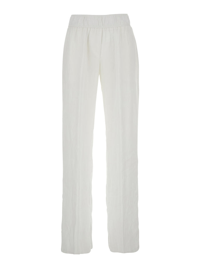 White Pants With Elastic Waist Linen Woman Trousers