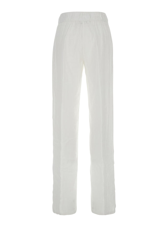White Pants With Elastic Waist Linen Woman Trousers