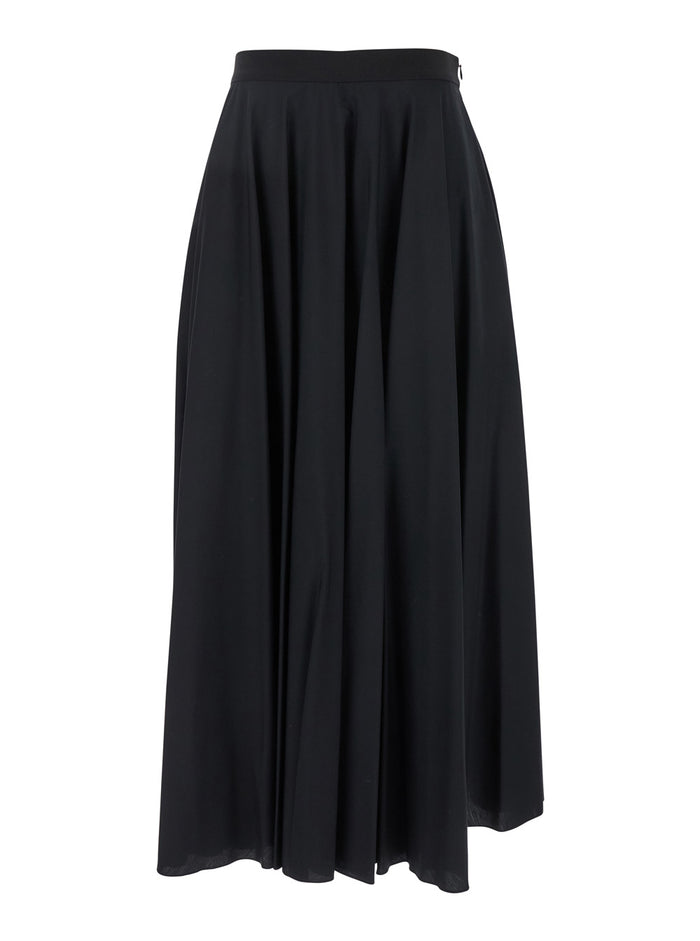Black Long Skirt With Draped Details And Side Zip Closure Cotton Woman