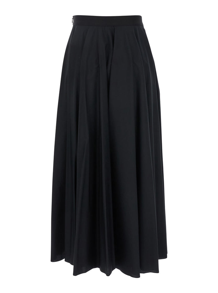 Black Long Skirt With Draped Details And Side Zip Closure Cotton Woman