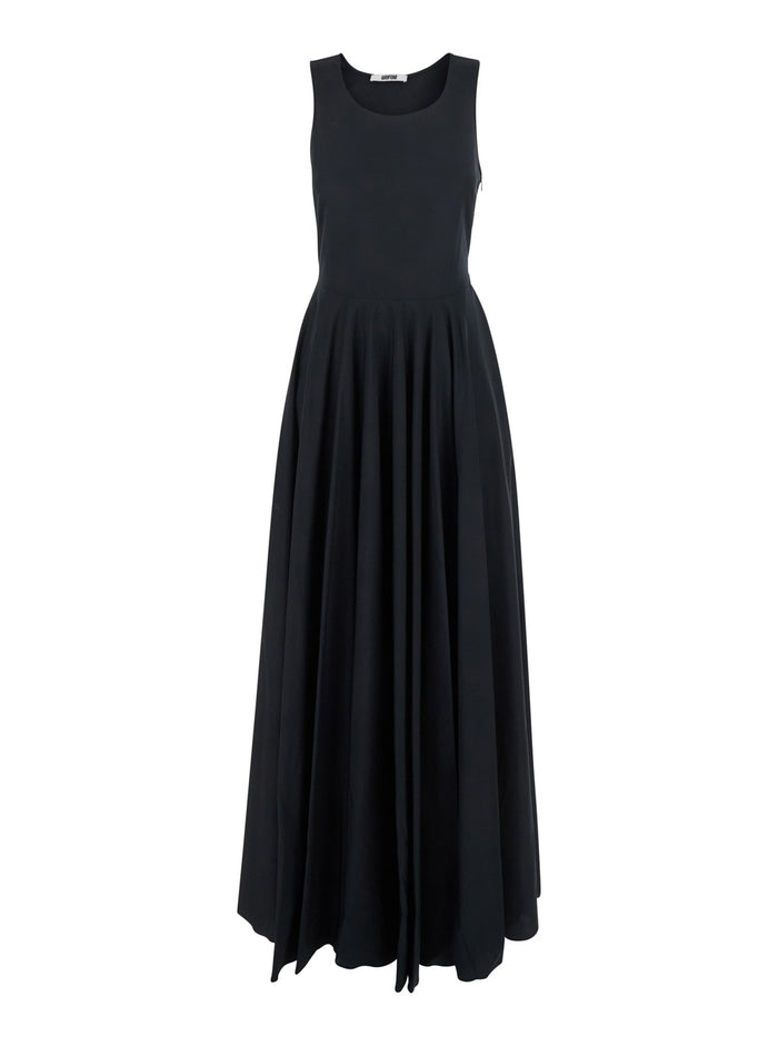 Black Long Sleeveless Dress With Draped Details Cotton Woman