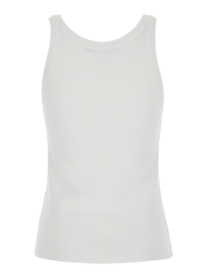 White Sleeveless Crewneck Top Cotton Stretch Woman Elastane Tops