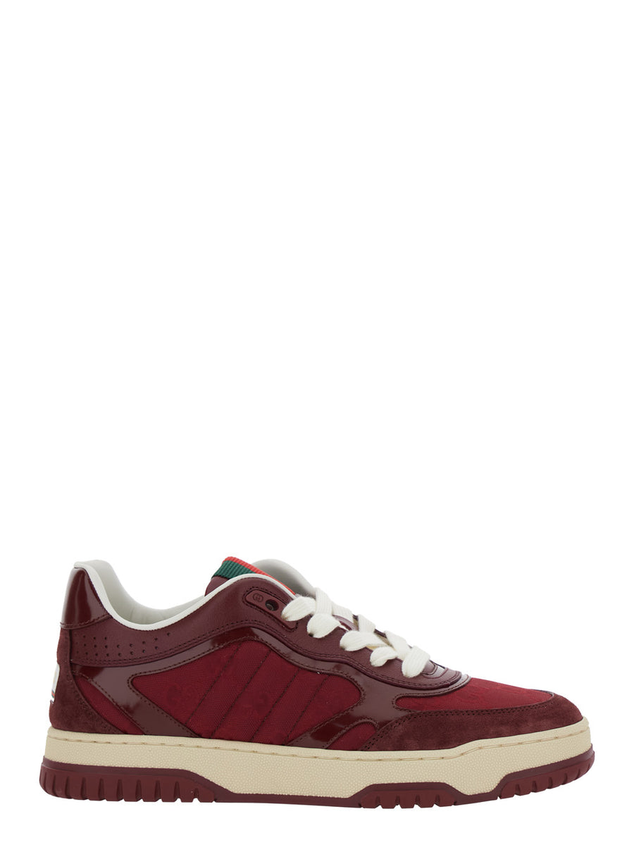 Red Low Top Sneakers With Web Tongue Bordeaux Calf & Textile Trainers