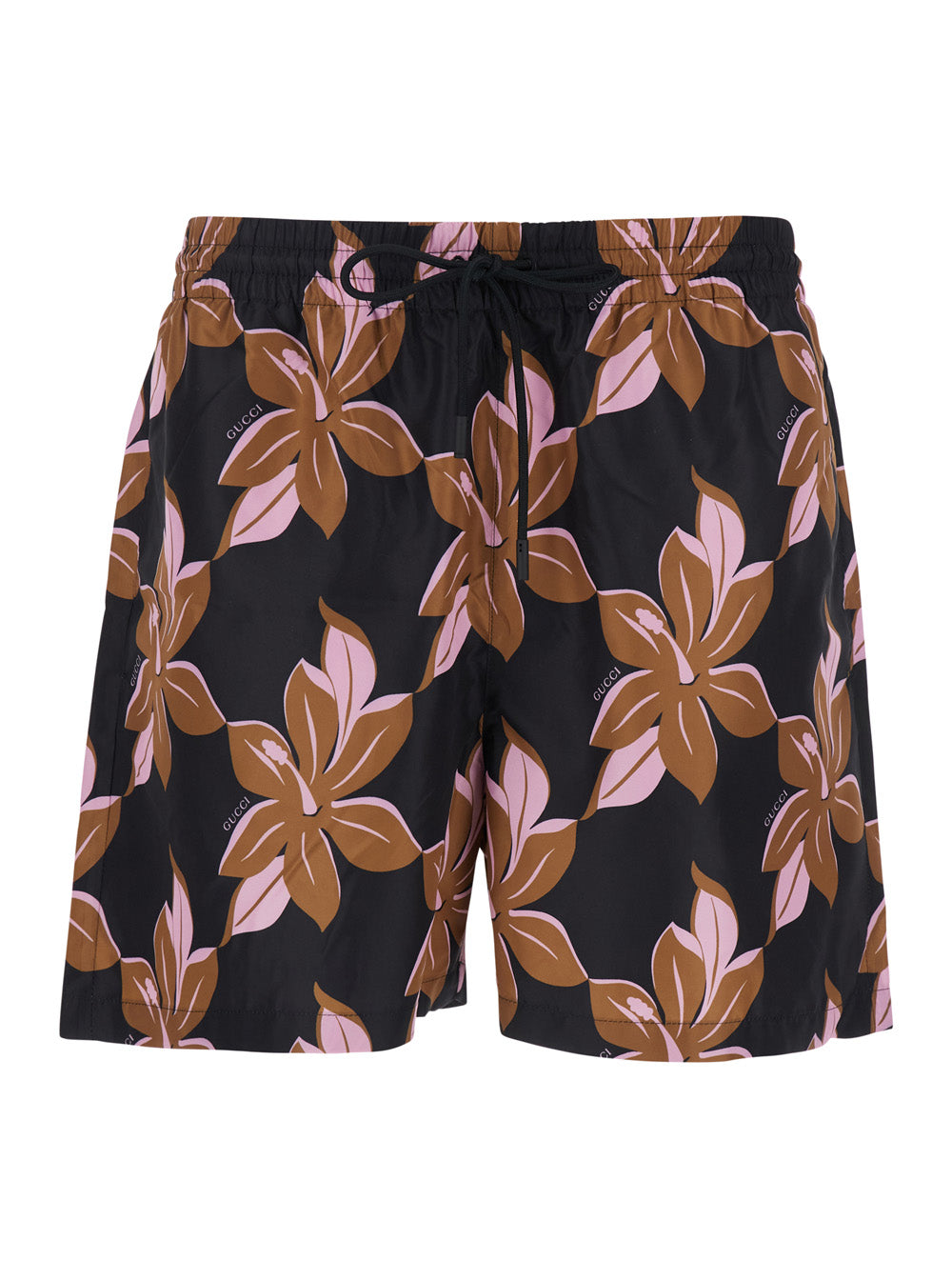 Multicolor Swimsuit with Drawstring and All-Over Floral Print in Tech Fabric Man Polyester Beachwear