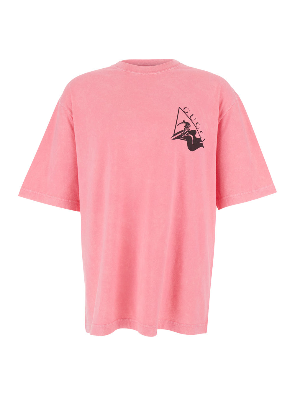 Pink Crewneck T-Shirt With Surf Print And Logo On The Front Cotton Man Tshirts Polo Shirts