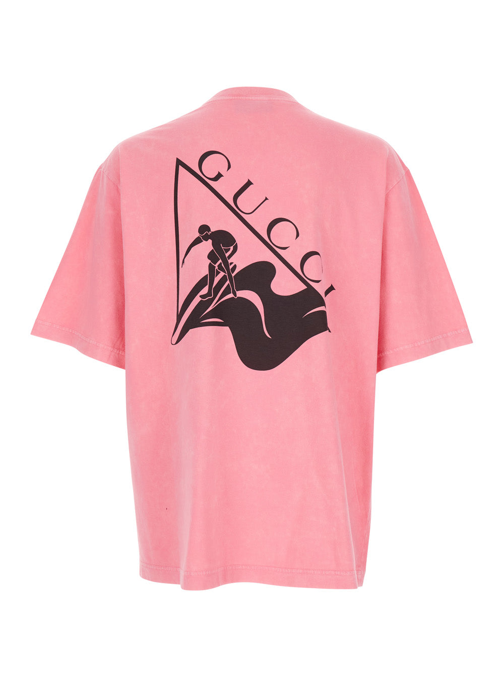 Pink Crewneck T-Shirt With Surf Print And Logo On The Front Cotton Man Tshirts Polo Shirts