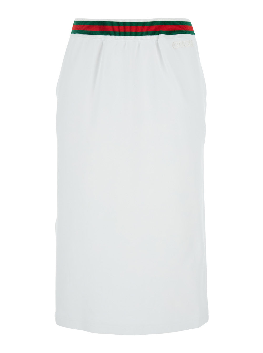 White Skirt with Web Detail on the Waist and Logo Lettering Embroidery Front in Cotton Woman