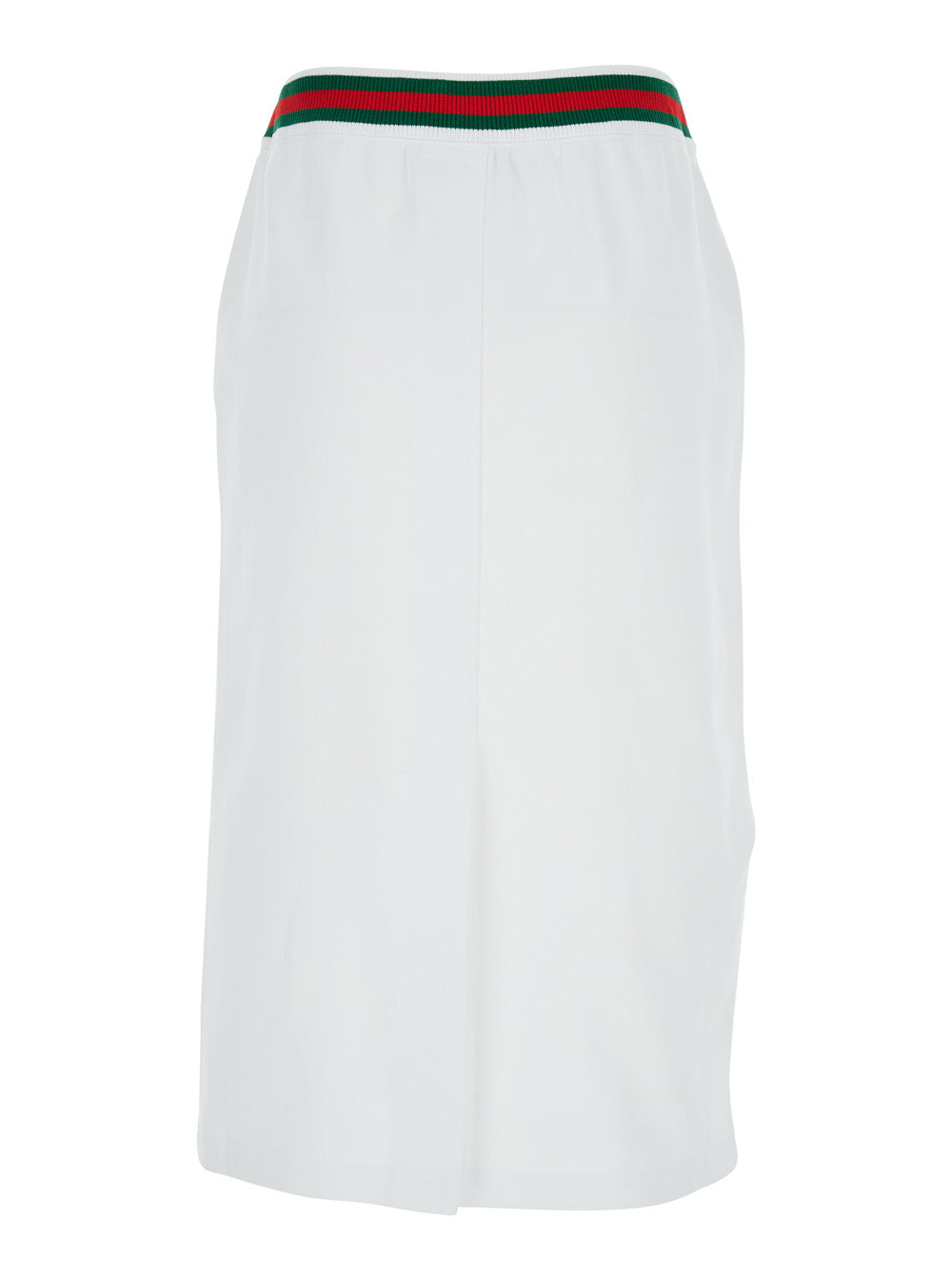 White Skirt with Web Detail on the Waist and Logo Lettering Embroidery Front in Cotton Woman