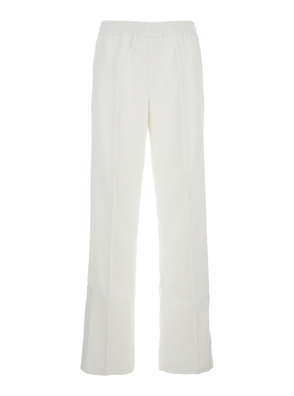 White Pants with Elastic Drawstring Waist in Tech Fabric Woman Polyester Trousers
