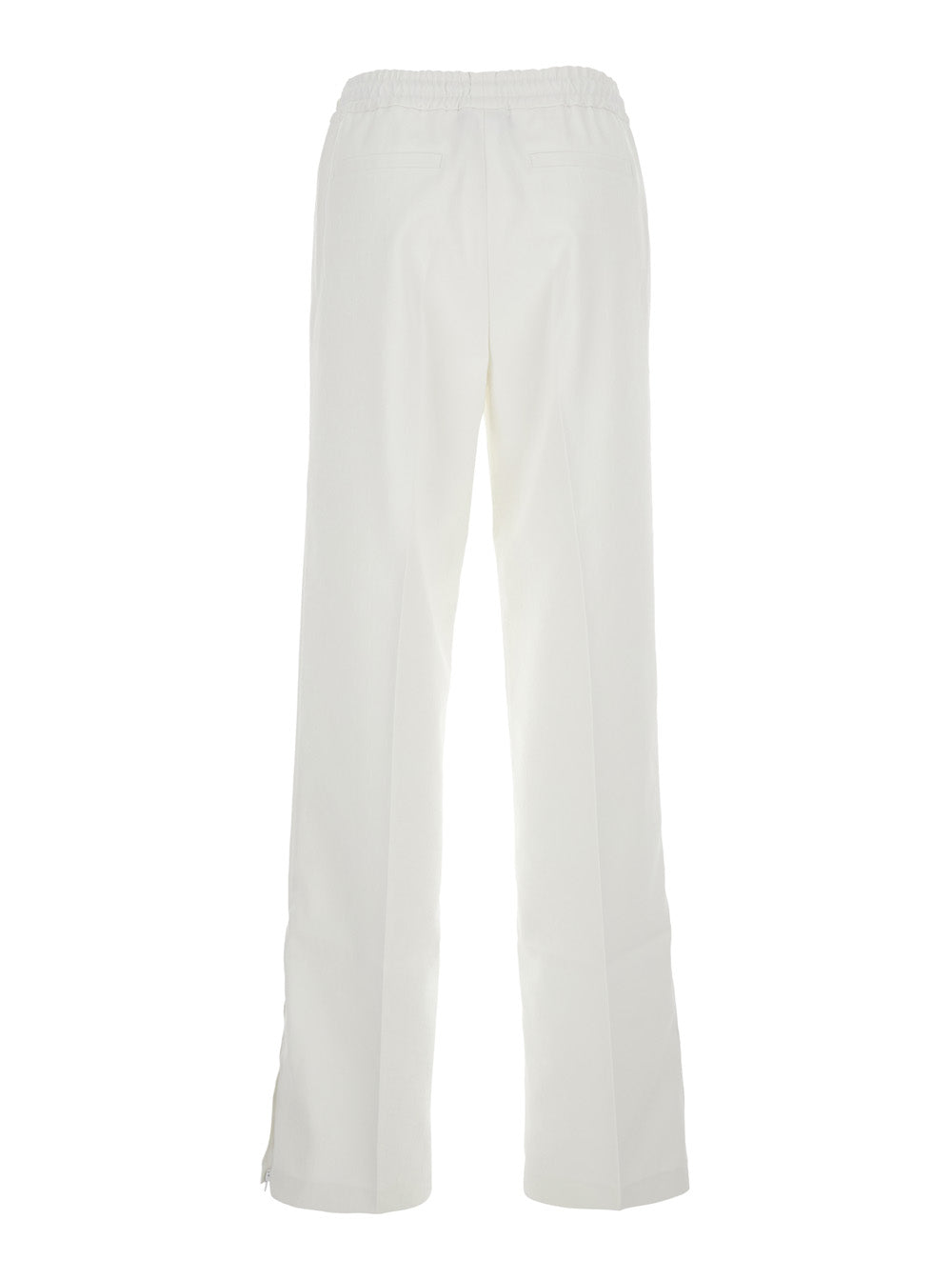 White Pants with Elastic Drawstring Waist in Tech Fabric Woman Polyester Trousers