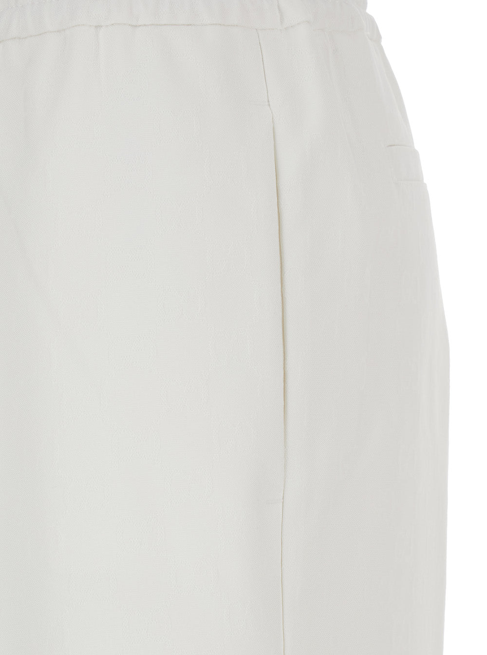 White Pants with Elastic Drawstring Waist in Tech Fabric Woman Polyester Trousers