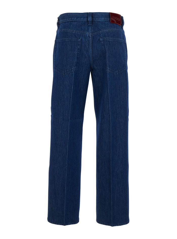 Blue Jeans with Front Pences and Logo Patch on the Rear in Denim Woman Blu Cotton