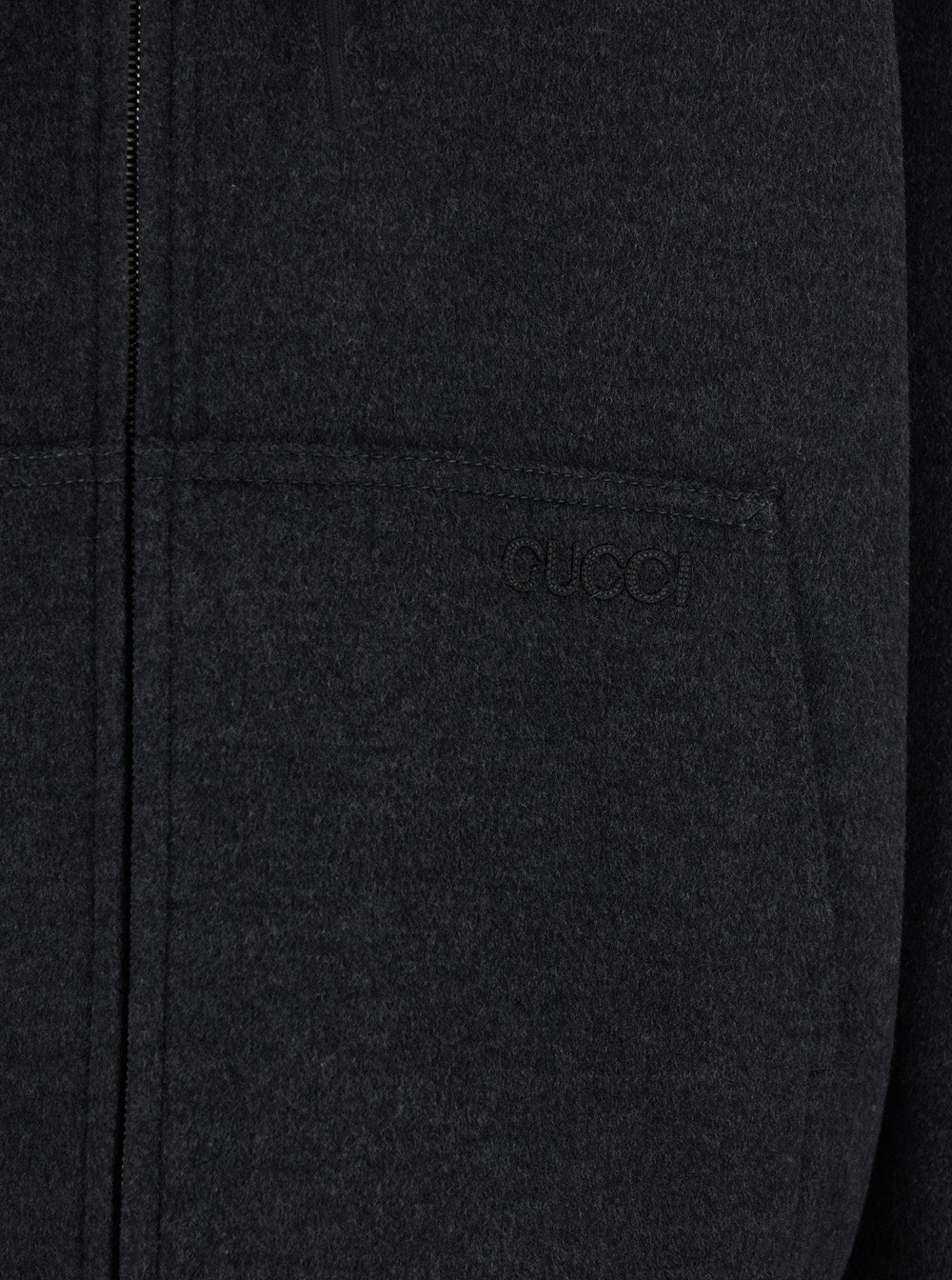 Grey Hooded Jacket With Logo Embroidery On The Front Wool Man