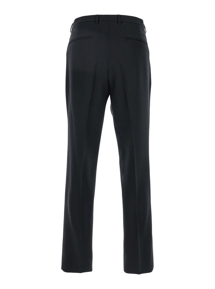 Black Tailored Pants with GG Logo Embroidered on the Back in Wool Man Polyester Trousers