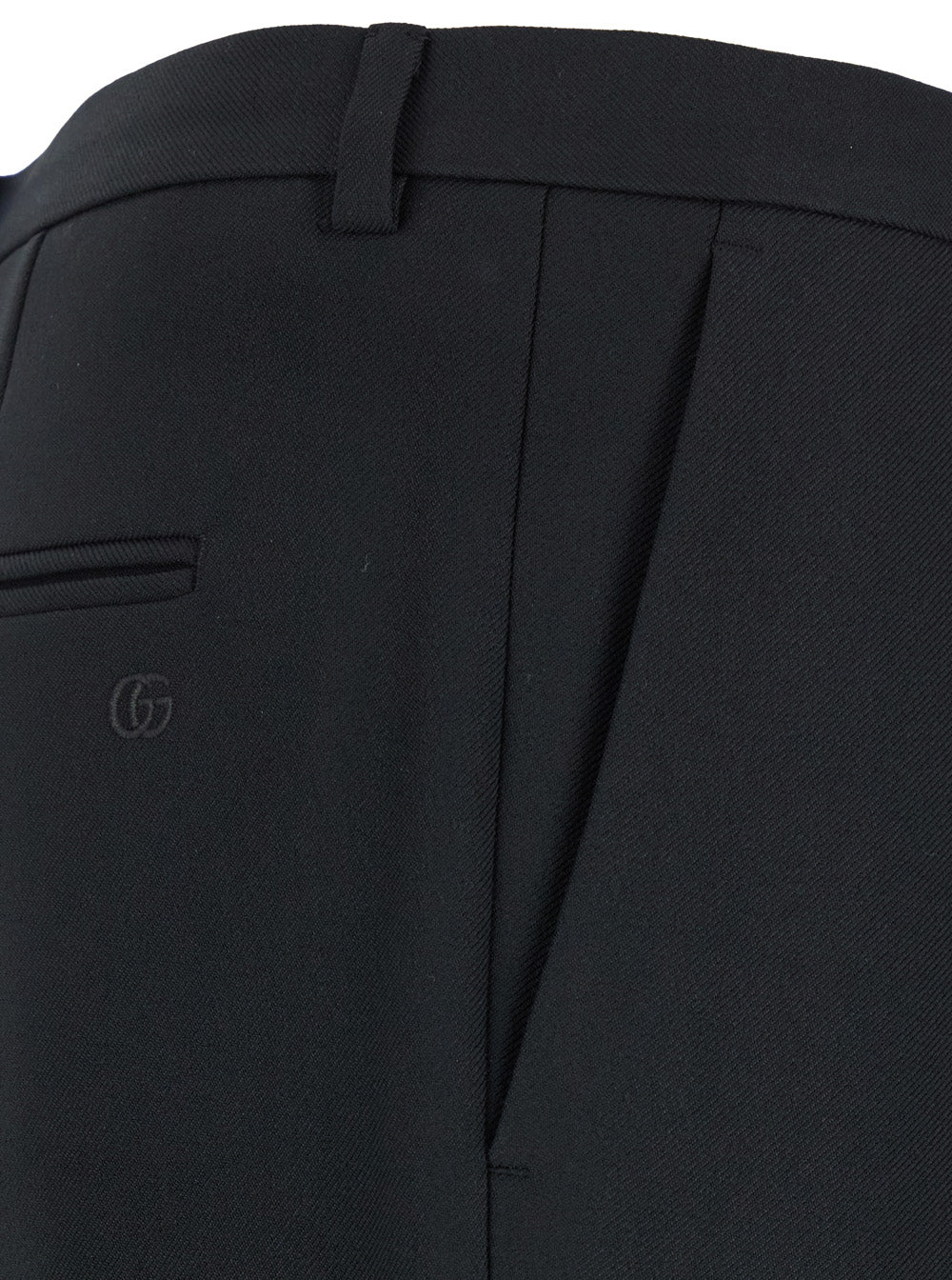 Black Tailored Pants with GG Logo Embroidered on the Back in Wool Man Polyester Trousers