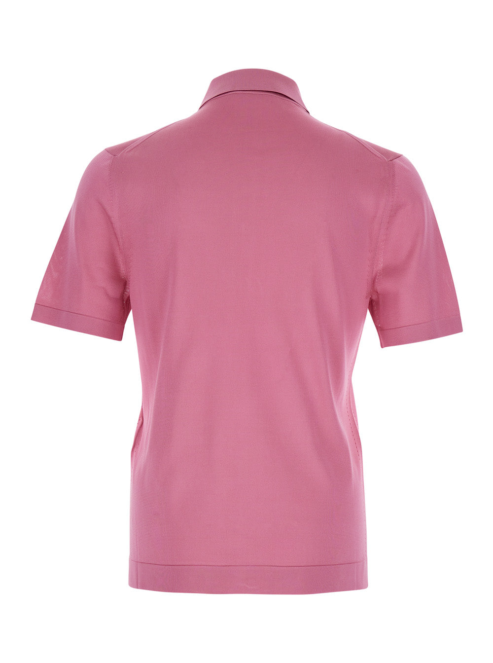 Pink Polo Shirt with Chest Pocket and Embroidered Logo on the Front in Fine Silk Knit Man Tshirts