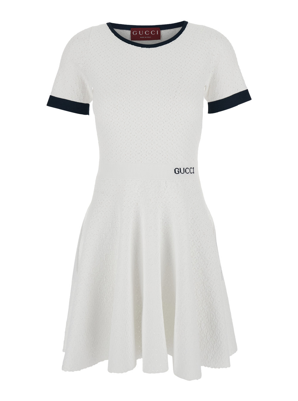 White Flared Dress With Logo Lettering Embroidery On The Front Viscose Blend Woman Polyester