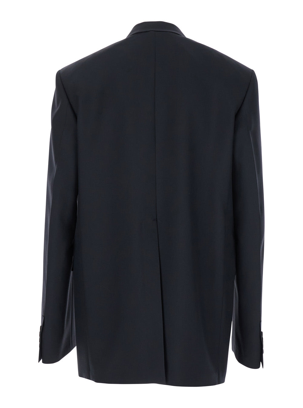 Dark Grey Jacket with Chest Pocket and Embossed Logo in Wool Gabardine Man Blazers