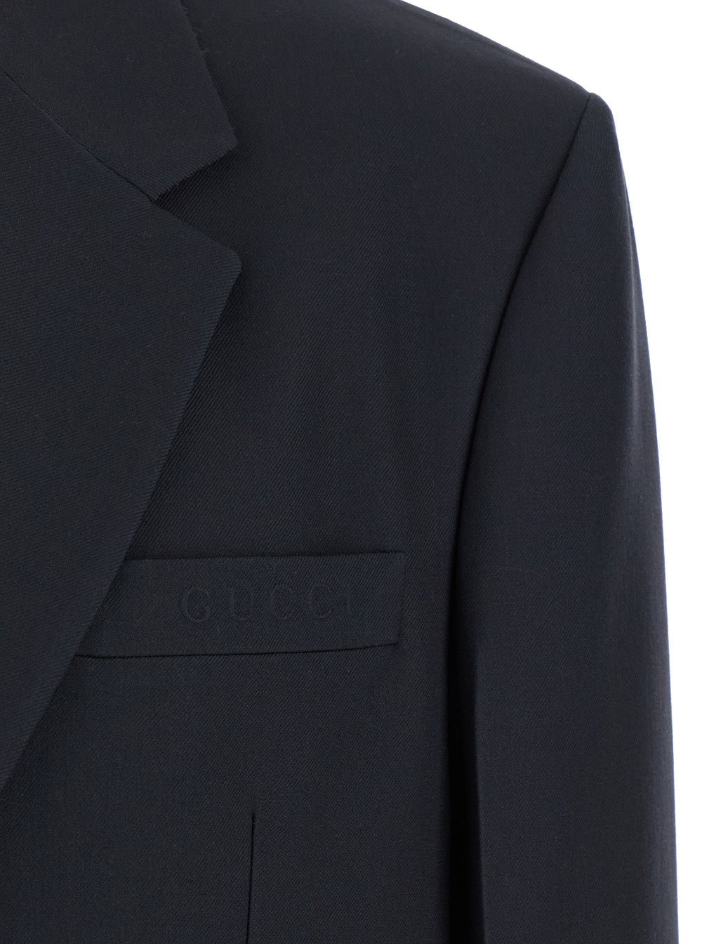 Dark Grey Jacket with Chest Pocket and Embossed Logo in Wool Gabardine Man Blazers