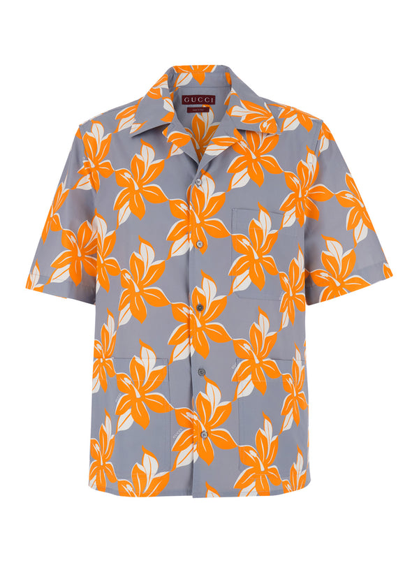 Multicolor Floral Print Bowling Shirt Cotton